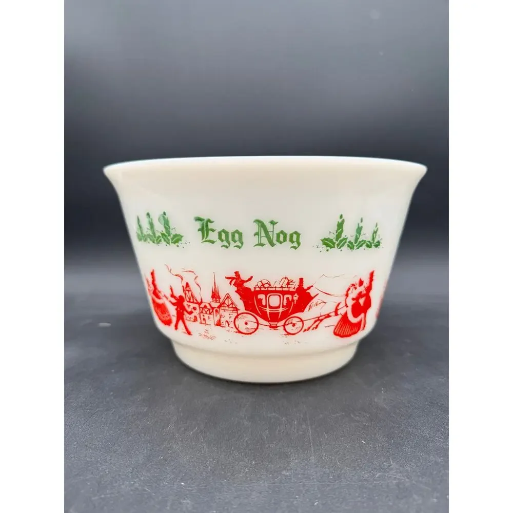 Vintage Milk Glass Tom & Jerry Egg Nog Punch Bowl and Cups Hazel Atlas 7 Pieces
